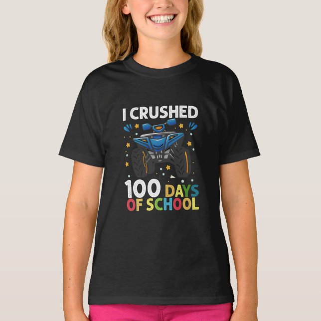 I Crushed 100 Days of School Monster Truck Boys T-Shirt (Front)