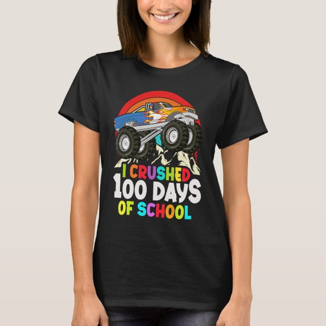 I Crushed 100 Days Of School Monster Truck Kids Bo T-Shirt (Front)