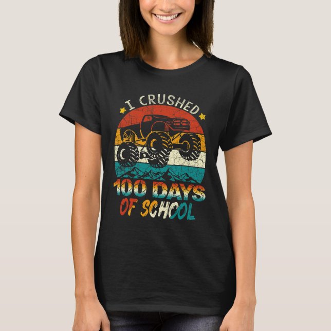 I Crushed 100 Days Of School Monster Truck Kids Bo T-Shirt (Front)