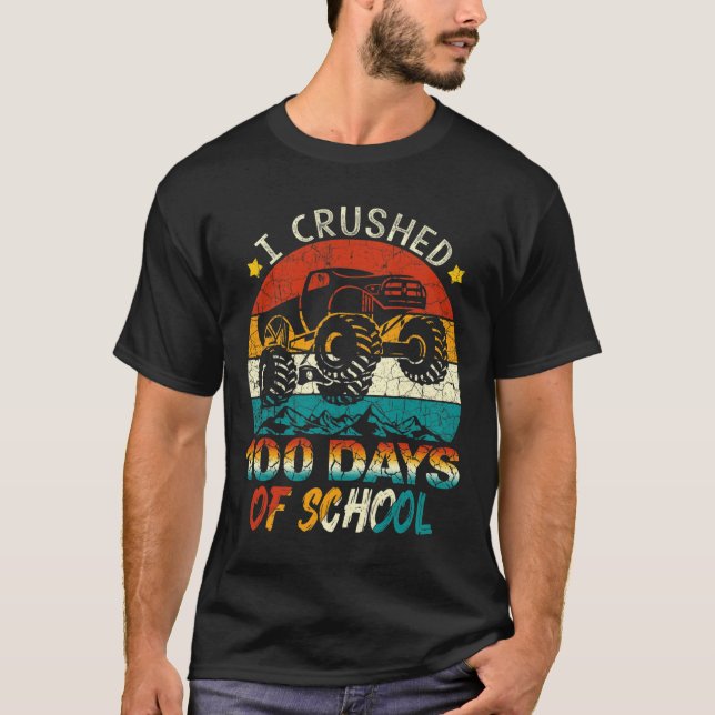 I Crushed 100 Days Of School Monster Truck Kids Bo T-Shirt (Front)