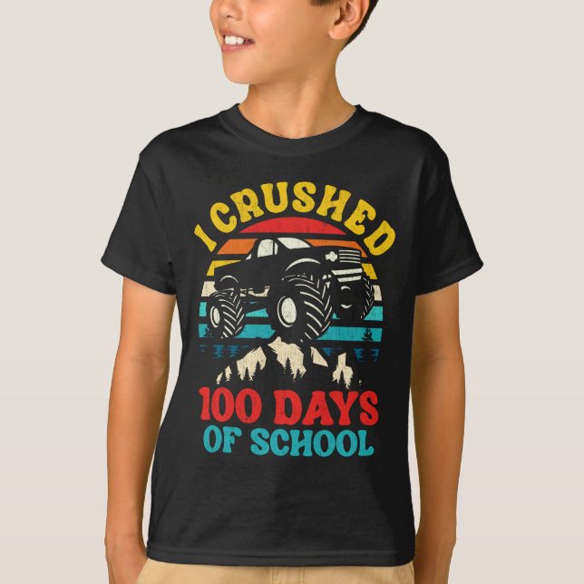 I Crushed 100 Days Of School Monster Truck Kids T-Shirt (Front)