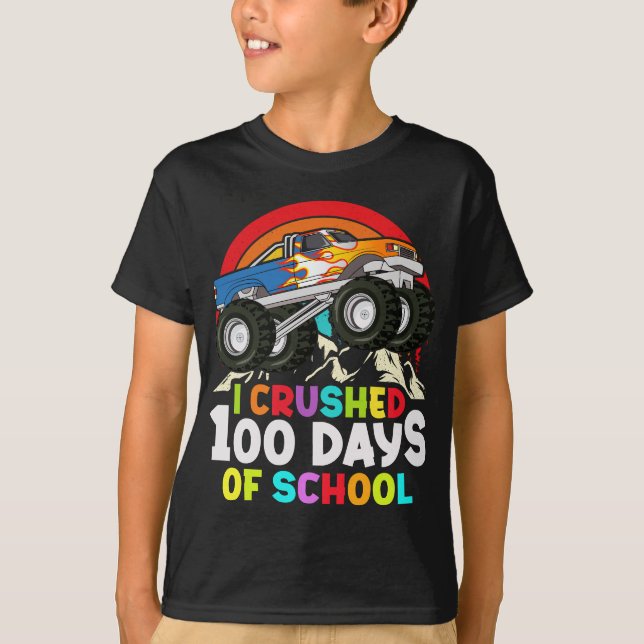I Crushed 100 Days Of School Monster Truck Kids T-Shirt (Front)