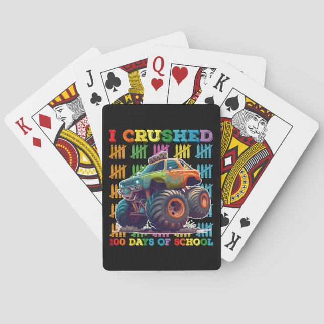 I Crushed 100 Days Of School Monster Truck Playing Cards (Back)