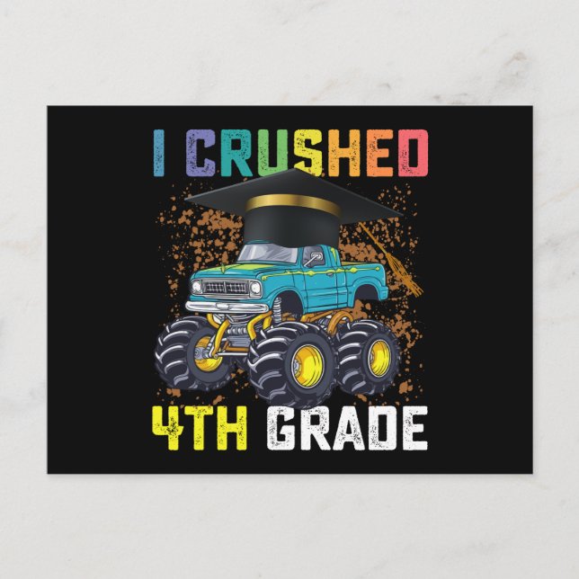 I Crushed 4th Grade Monster Truck Graduation Postcard (Front)