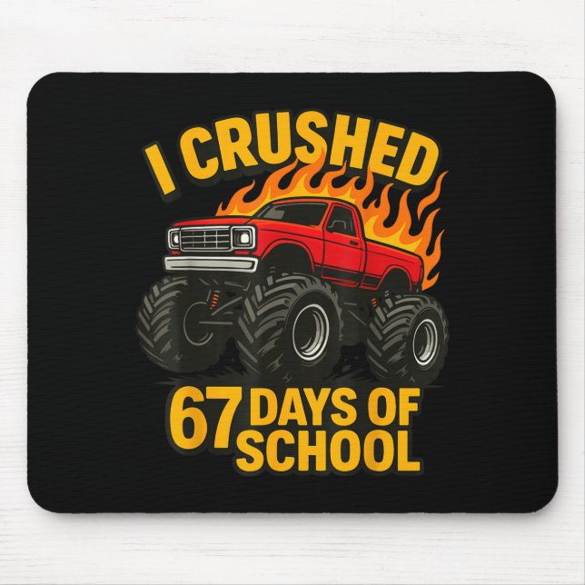 I Crushed 67 Days Of School Monster Truck Boys Tea Mouse Mat (Front)
