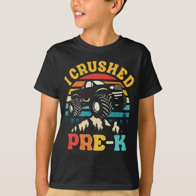 I Crushed PRE-K Monster Truck Graduation Cap Kids  T-Shirt (Front)