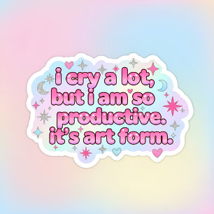 i cry a lot but i'm so productive Minimalist pink Oval Sticker