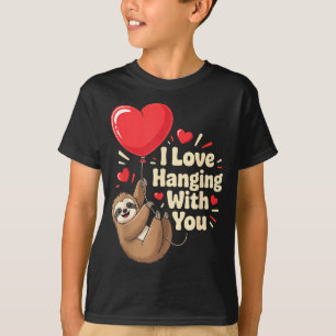 I Cute Hanging Sloth Heart Valentines Day T-Shirt