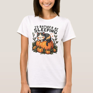 I’d Rather Be Sleeping - Cosy Cat on Pumpkin T-Shirt