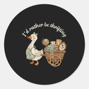 I’d Rather Be Thrifting Cute Vintage Goose Design  Classic Round Sticker