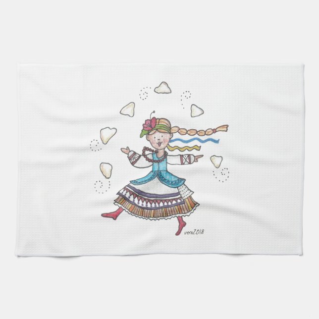 I Dance for Perogies, Pierogies, pyrohy Ukrainian Tea Towel (Horizontal)