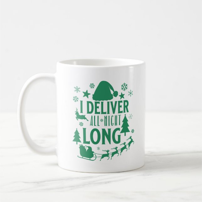 I Deliver All Night Long Naughty Santa Funny Xmas Coffee Mug (Left)