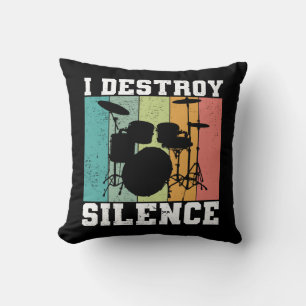 I Destroy Silence Distressed Vintage Drummer Retro Cushion