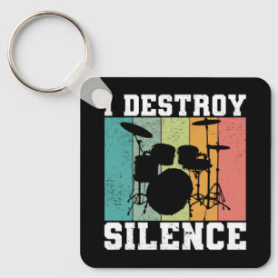 I Destroy Silence Distressed Vintage Drummer Retro Key Ring