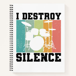 I Destroy Silence Distressed Vintage Drummer Retro Notebook