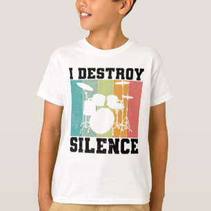 I Destroy Silence Distressed Vintage Drummer Retro T-Shirt