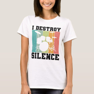 I Destroy Silence Distressed Vintage Drummer Retro T-Shirt