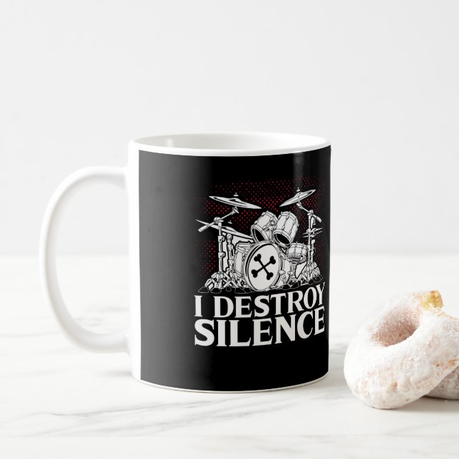 I Destroy Silence  Drummer Musician Drumsticks Coffee Mug (With Donut)