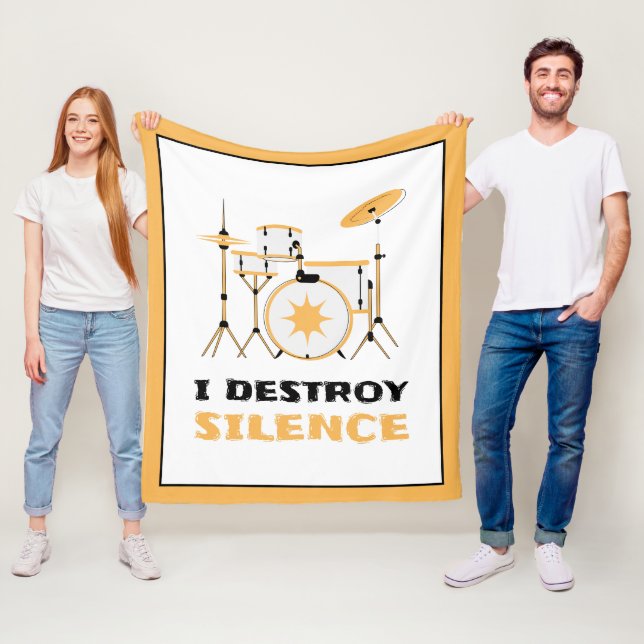 I Destroy Silence Funny Drummer Fleece Blanket (In Situ)