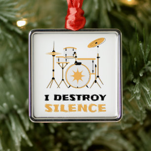 I Destroy Silence Funny Drummer Metal Tree Decoration