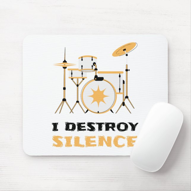 I Destroy Silence Funny Drummer Mouse Mat (With Mouse)