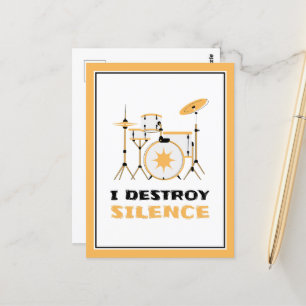 I Destroy Silence Funny Drummer Postcard