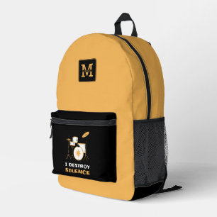 I Destroy Silence Funny Drummer Printed Backpack