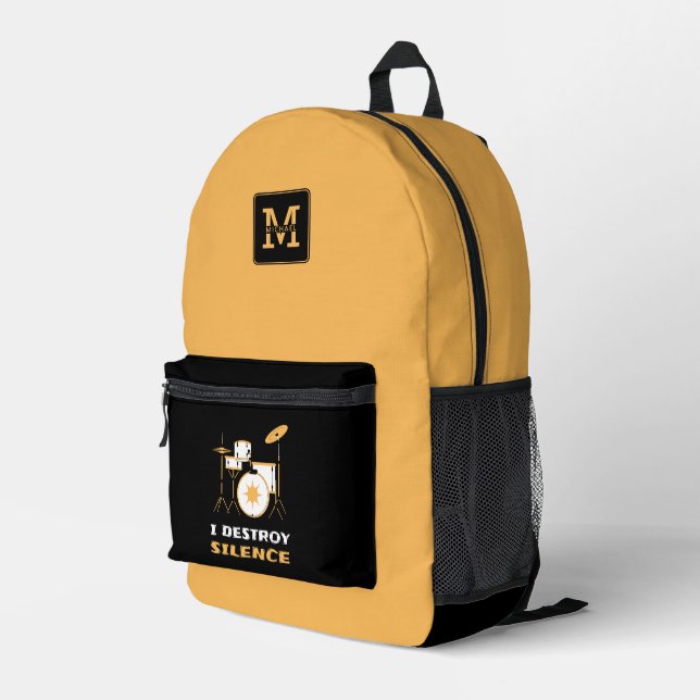 I Destroy Silence Funny Drummer Printed Backpack (Back Corner Right)