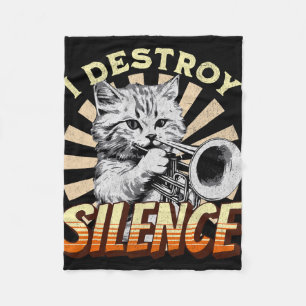 I Destroy Silence - Pet Cat Trumpeter Jazz Music M Fleece Blanket