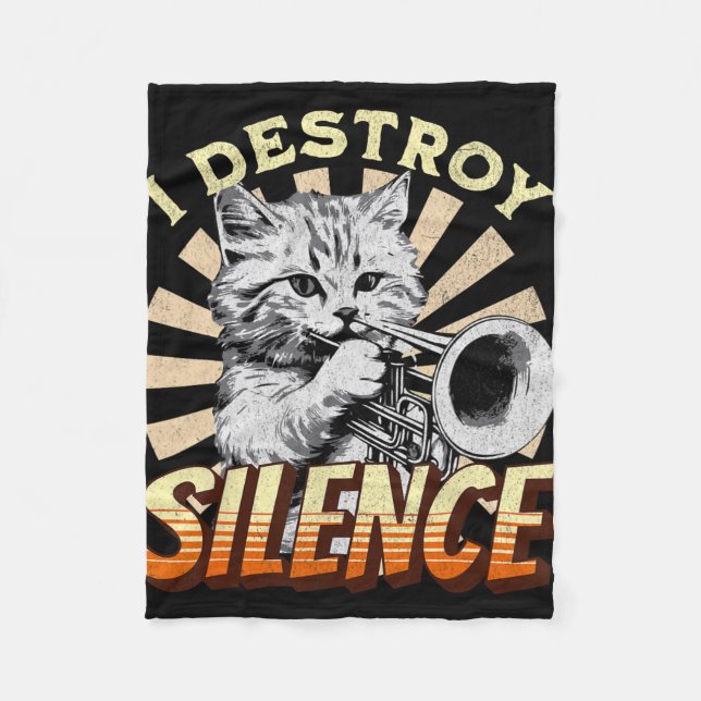 I Destroy Silence - Pet Cat Trumpeter Jazz Music M Fleece Blanket (Front)