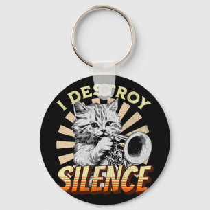 I Destroy Silence - Pet Cat Trumpeter Jazz Music M Key Ring