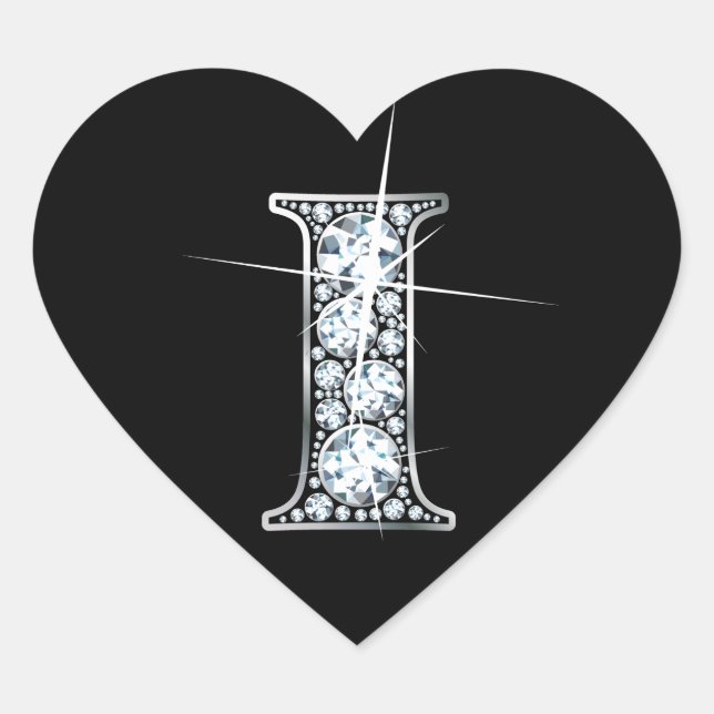 "I" Diamond Bling on Black Heart Sticker (Front)