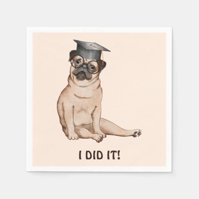 I Did It Graduate Cute Dog Illustration Napkin (Front)