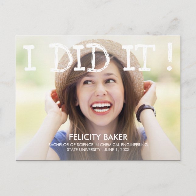 I Did It! Graduation Announcement - White (Front)