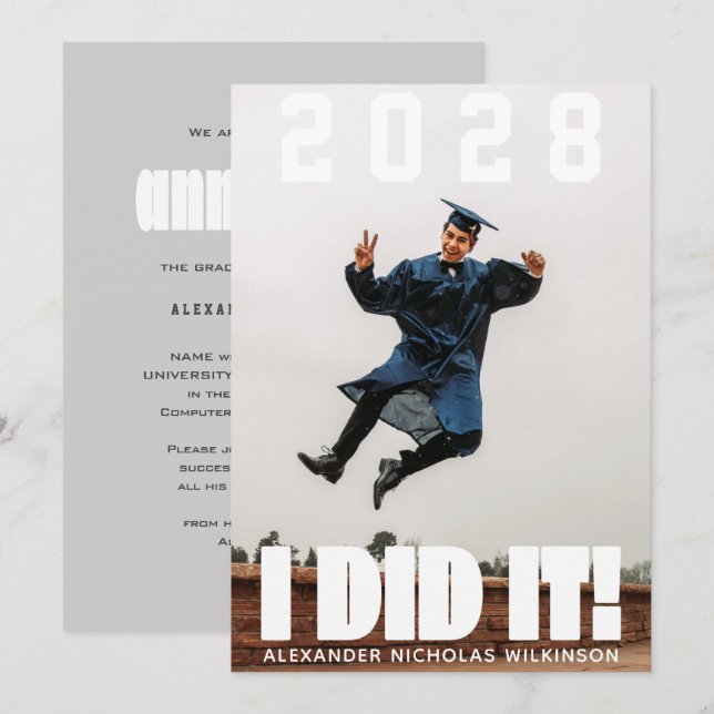 I DID IT Modern Bold Typography Photo Graduation Announcement (Front/Back)
