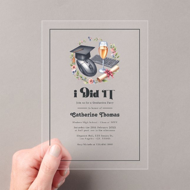 "I did IT" Modern Computer Science Graduation Acrylic Invitations (Insitu (Handheld))