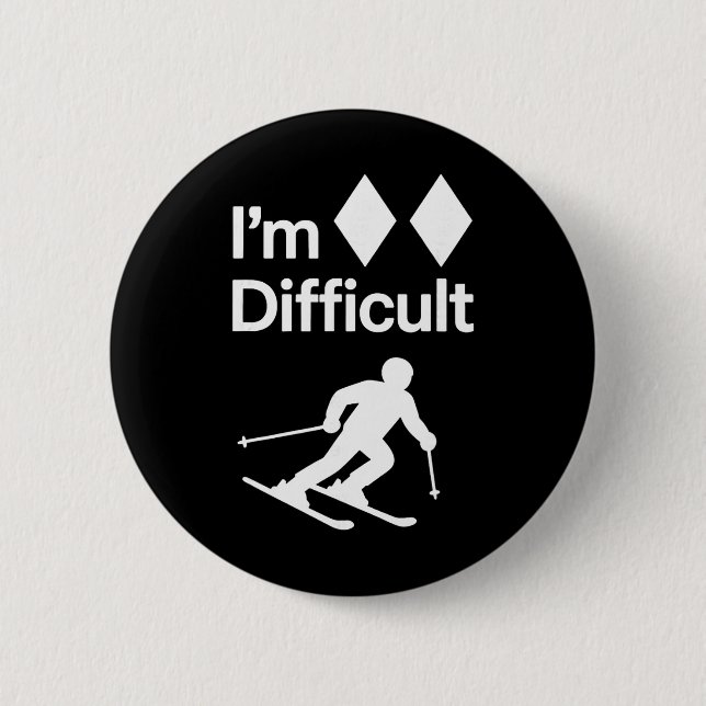 I Difficult Double Black Diam0nd Ski Snowboard Ski 6 Cm Round Badge (Front)