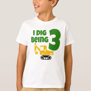 I Dig Being 3 Kids 3rd Birthday Construction  T-Shirt
