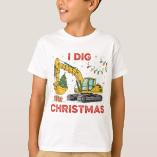 I Dig Christmas Cute Excavator Tree Lights Kids T-Shirt