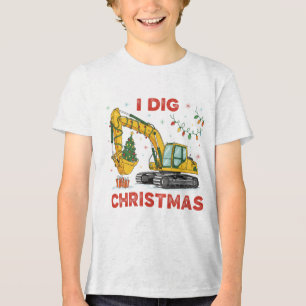 I Dig Christmas Cute Excavator Tree Lights Kids Tri-Blend Shirt