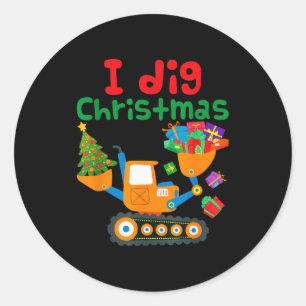 I Dig Christmas Excavator Construction Boys Toddle Classic Round Sticker