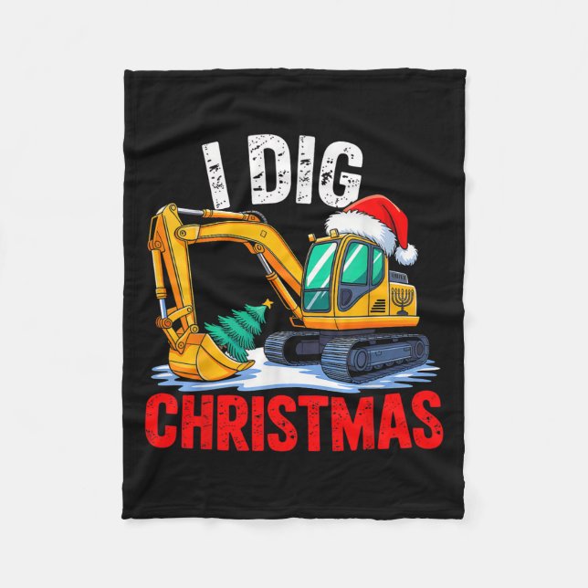 I Dig Christmas Excavator Construction Xmas Toddle Fleece Blanket (Front)