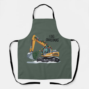 I Dig Christmas Excavator Santa Boy Funny Kids Apron