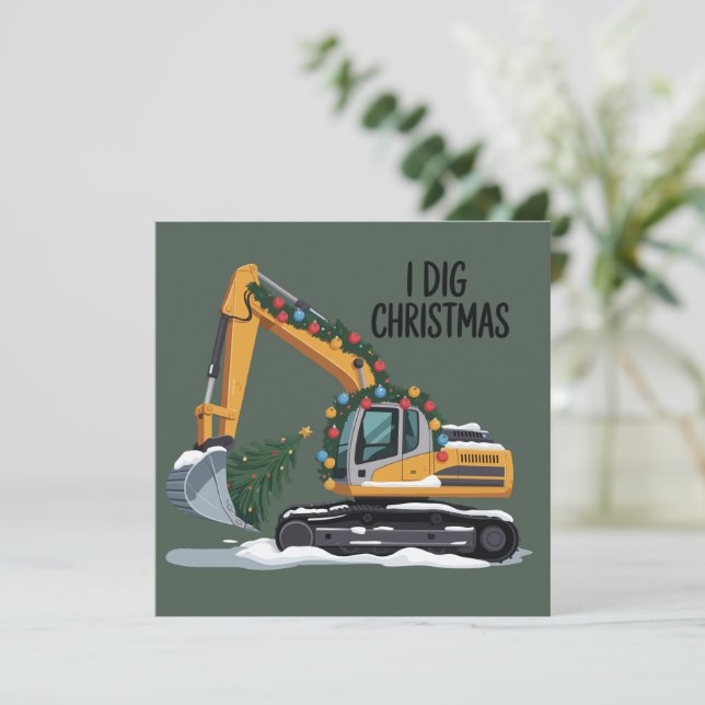 I Dig Christmas Excavator Santa Boy Funny Kids  Holiday Card (Standing Front)