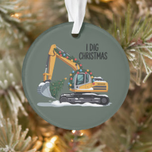 I Dig Christmas Excavator Santa Boy Funny Kids  Ornament