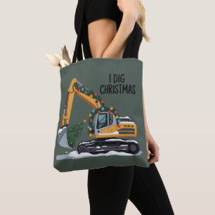 I Dig Christmas Excavator Santa Boy Funny Kids  Tote Bag
