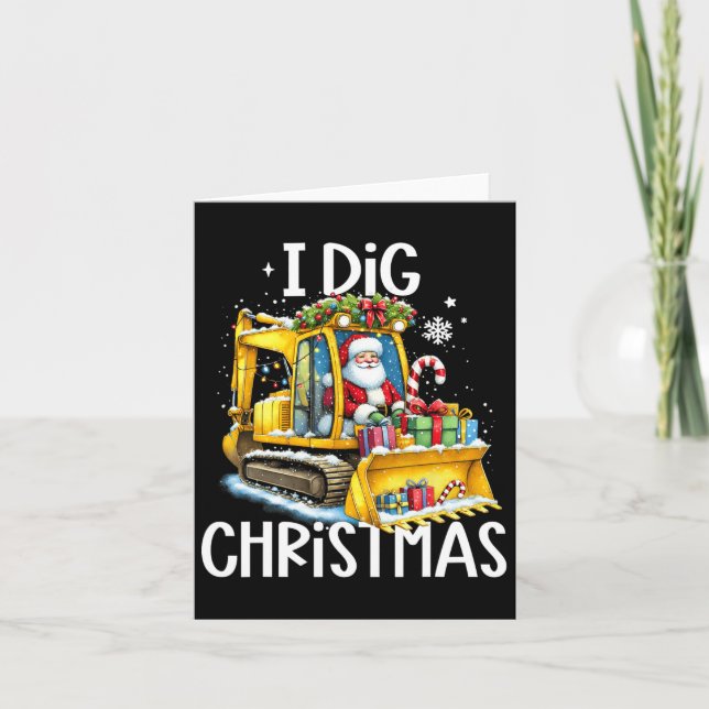 I-dig Christmas Santa Riding Excavator Constructio Card (Front)