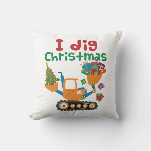 I Dig Christmas Xmas Holiday Excavator Cushion (Front)