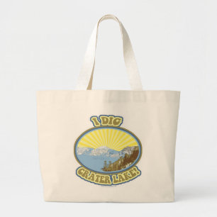 I Dig Crater Lake Illustrated Travel Motto Fun Large Tote Bag