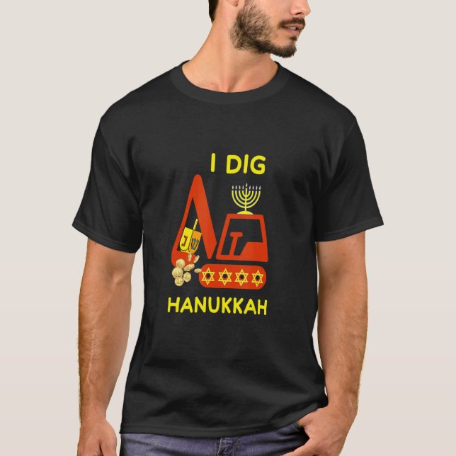 I Dig Hanukkah Crane Construction Kids Chanukah Pa T-Shirt (Front)